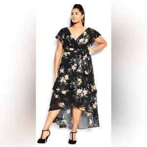 City Chic Flirty Tier Print Maxi Dress